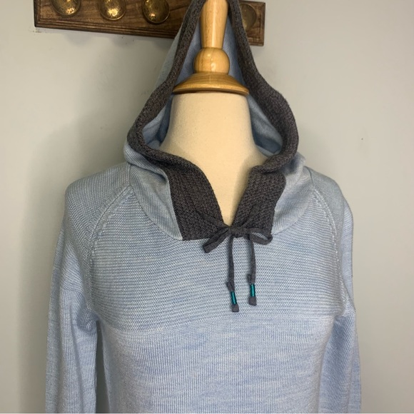 Stio Blue Gray Pullover Hooded 100% Merino Wool High Low Length Size S - Picture 4 of 8